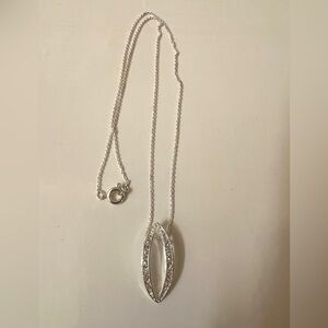 Silver-toned Open Marquise Pendant Necklace